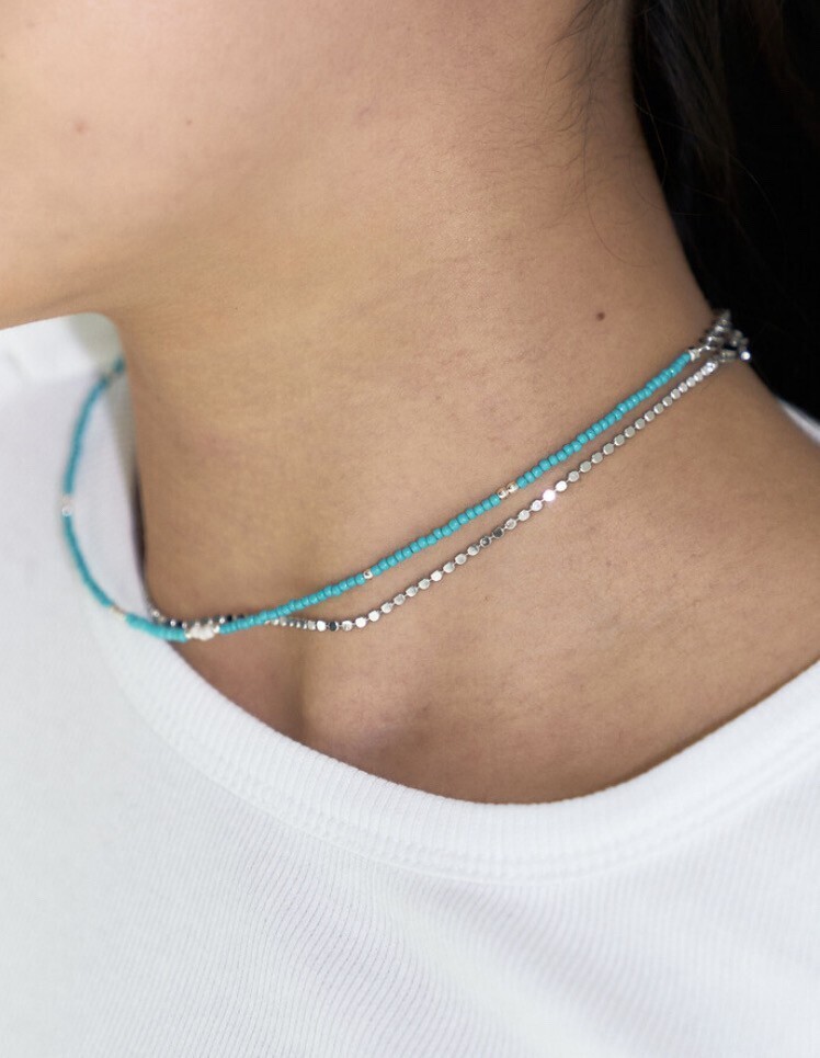 OURPIERRE LOVE SKINNY BEADS NECKLACE SKY BLUE