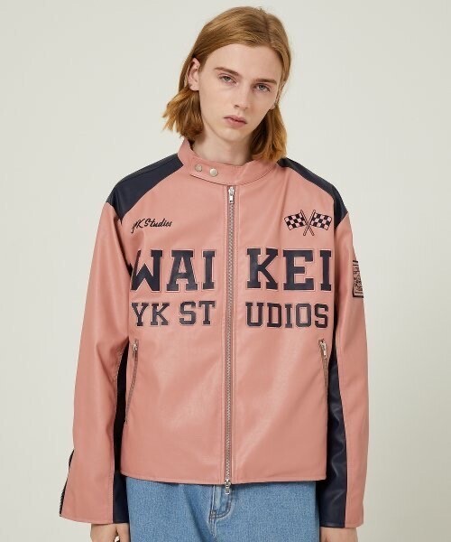 WAI KEI Single rider vegan leather jacket pink