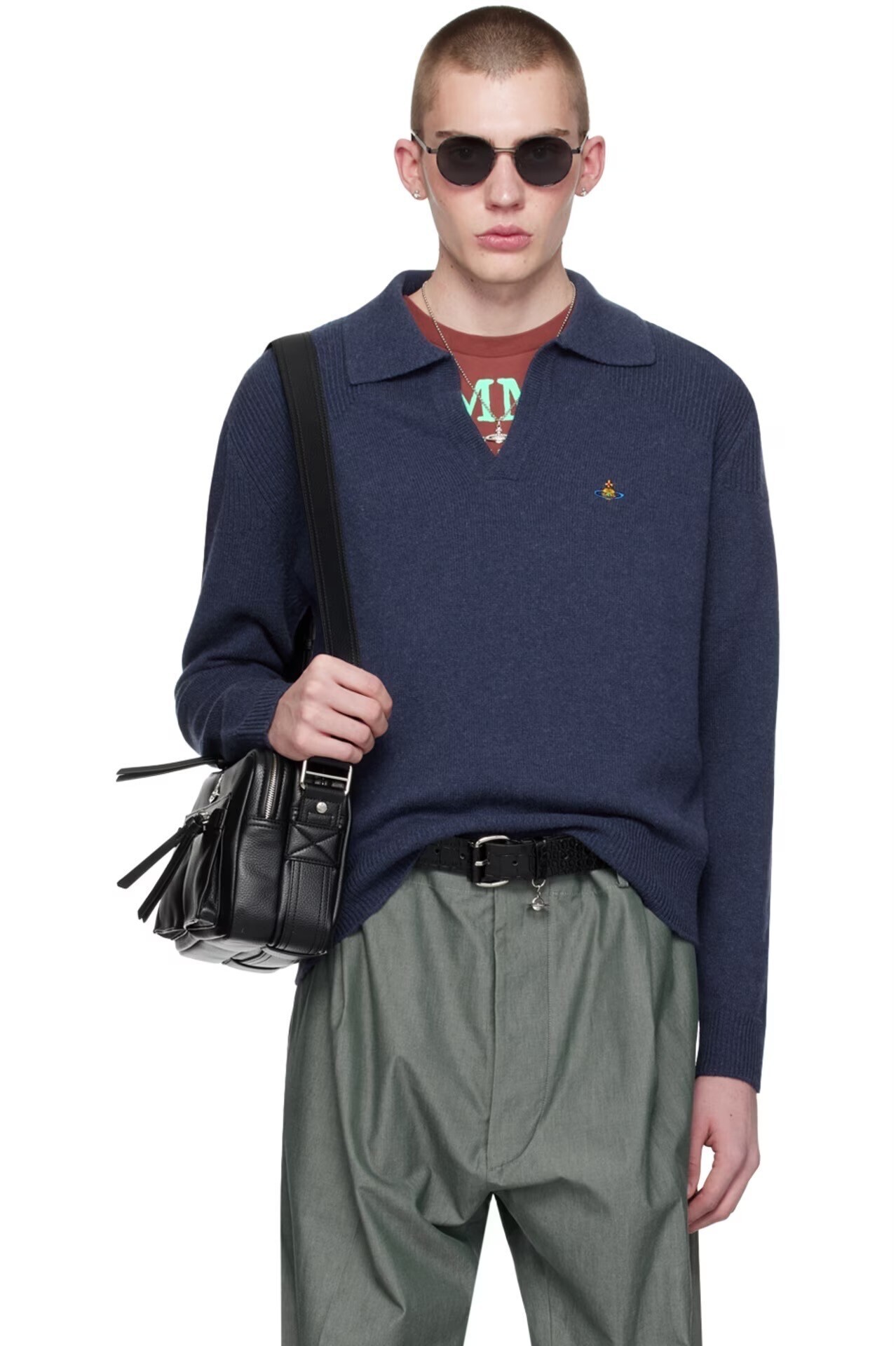 Vivienne Westwood ネイビー リブ ニットポロシャツ