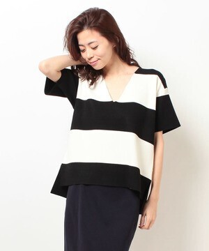 milly Vネックボーダーニット
