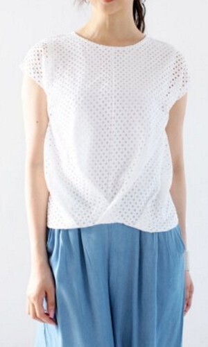 AZUL by moussy フロントレースブラウジング風フレンチスリーブプルオーバー