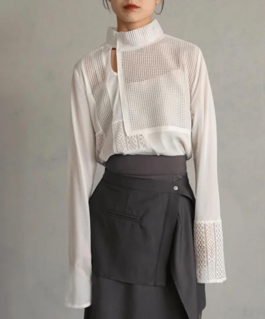 &g’aime MIX MESH STANDCOLLAR BLOUSE/988-64207