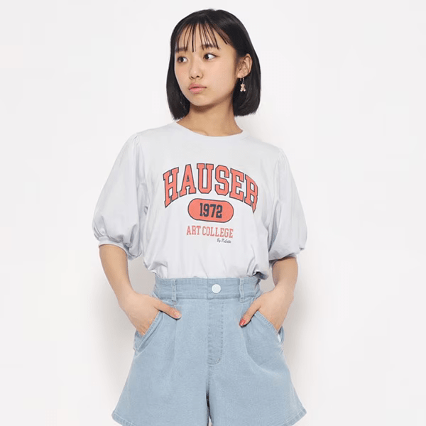 PINK-latte カレッジロゴパフスリーブTシャツ