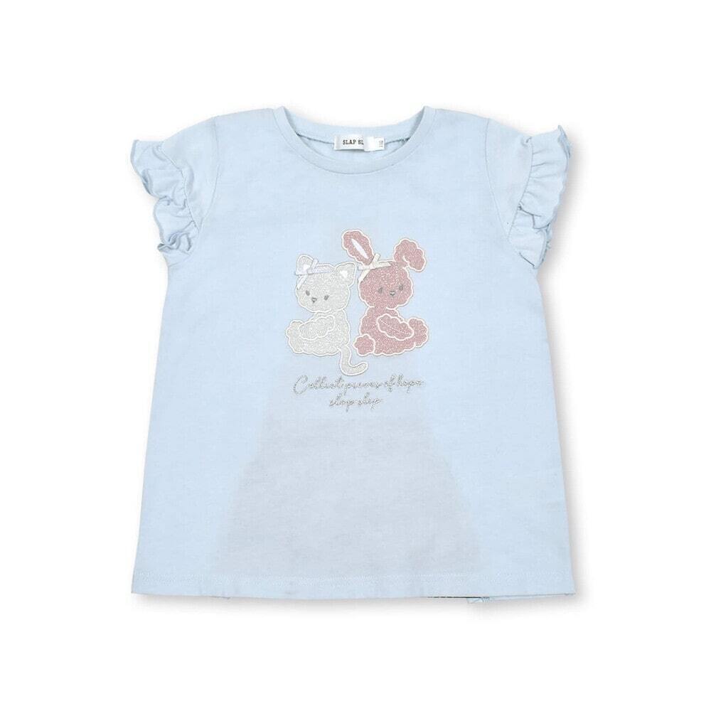 SLAP SLIP ネコウサギパッチ刺しゅうフリル袖Tシャツ