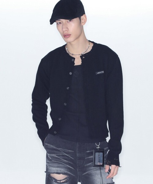LECYTO Destroyed Round Wool Knit Cardigan