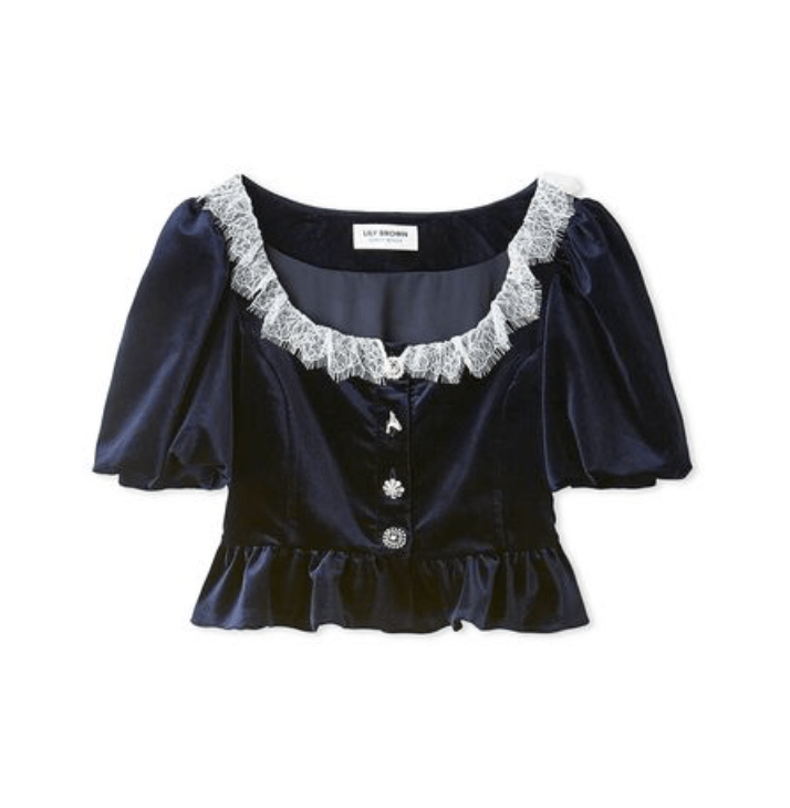 Lily Brown レースカラービジューベロアブラウス