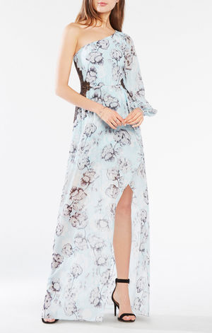 BCBG MAXAZRIA Sandy One-Shoulder Floral Print Gown