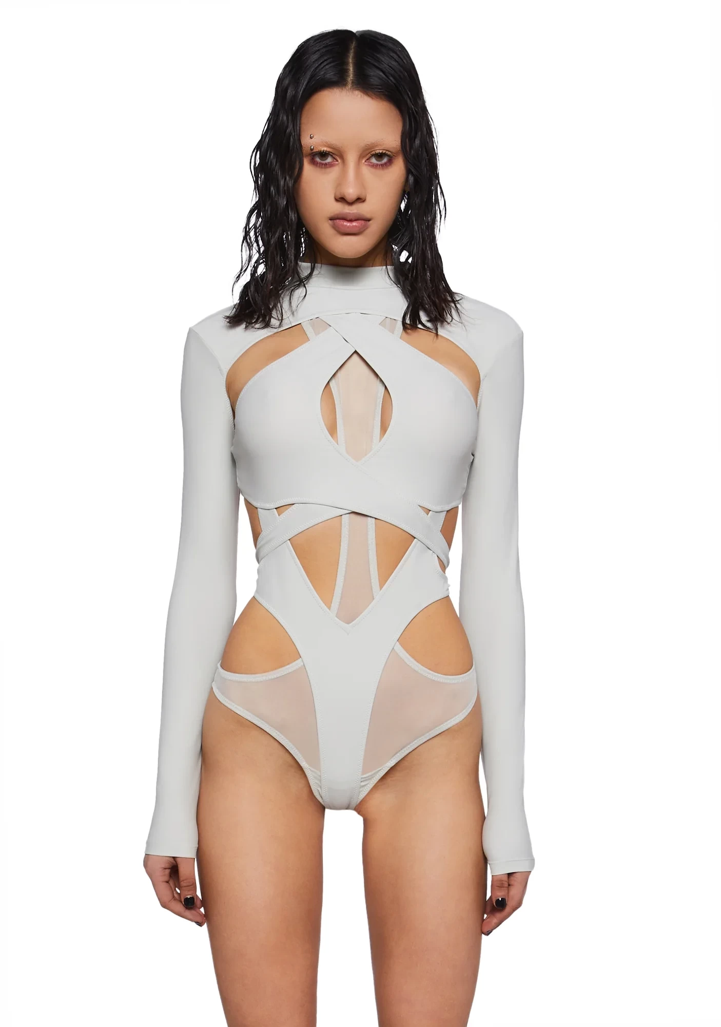 Dolls Kill Crossfade Strappy Spandex And Mesh Bodysuits