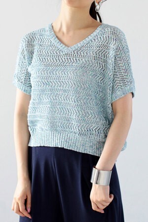 AZUL by moussy 7GマルチカラーMIXドルマン半袖プルオーバー