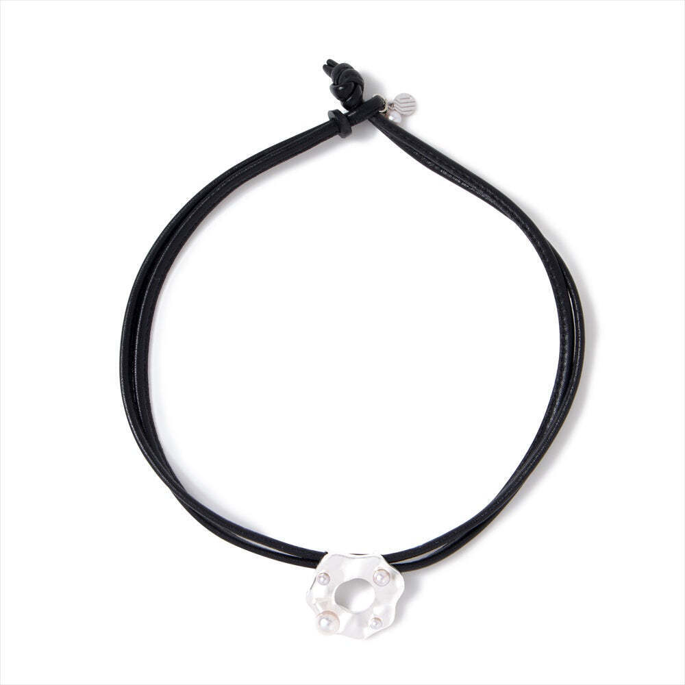 MARLENA Maya Leather Choker Necklace Akoya Pearl