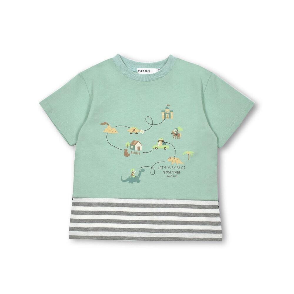 SLAP SLIP アニマル恐竜はたらくくるまプリントボーダー柄切り替え半袖Tシャツ