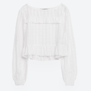 ZARA フリル付きクロップド丈ブラウス