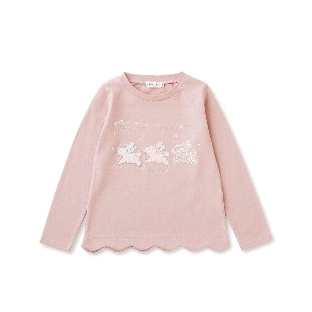 SLAP SLIP 裾スカラップ香水ウサギカップケーキパッチ刺しゅう長袖Tシャツ