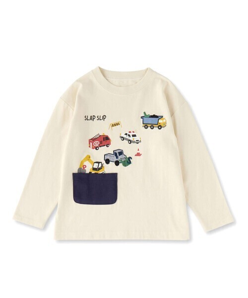 SLAP SLIP 飛び出すはたらくくるまパッチ刺しゅうTシャツ