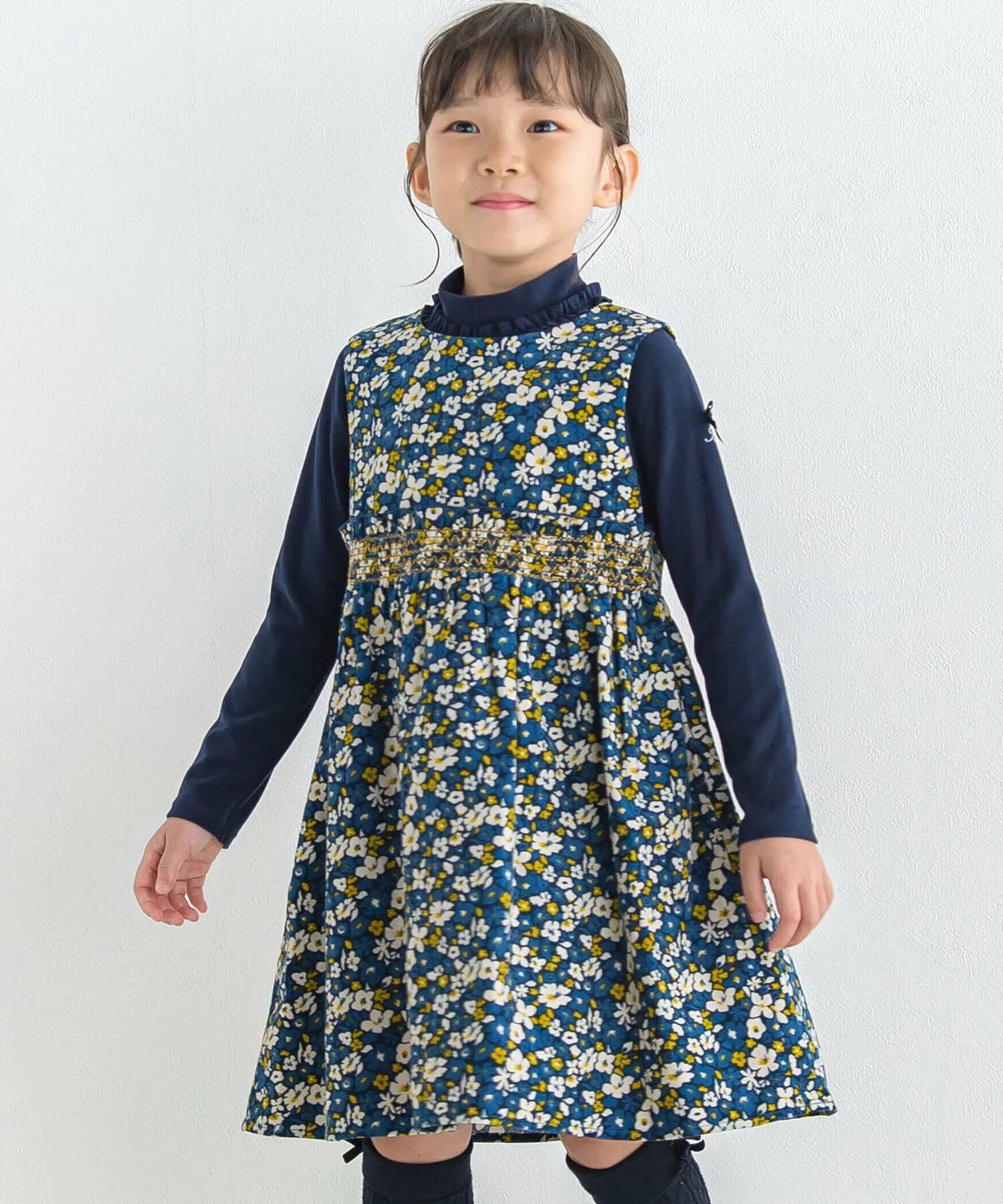 BeBe シャツコールフラワープリントワンピース