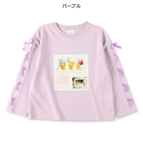 西松屋 ポンチ転写プリント袖テープリボン付きトレーナー