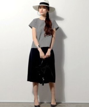 UNITED ARROWS UWBT ボーダー バック レースアップ ショートスリーブ プルオーバー