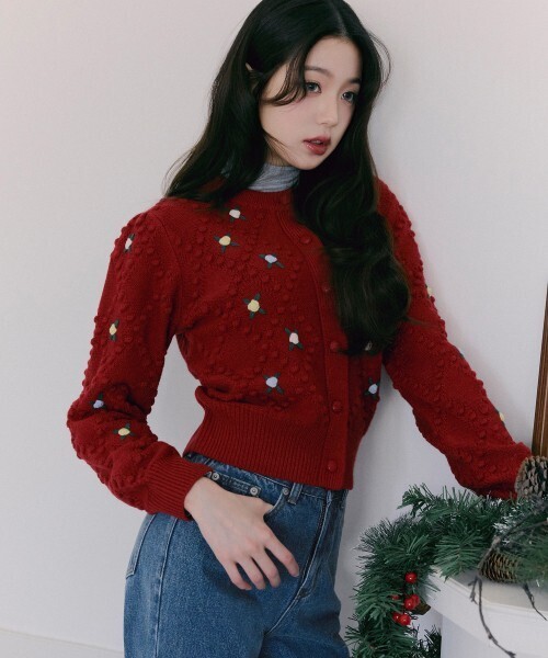 Rolarola Hand Flower Pompom Cardigan