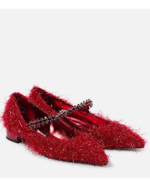 JIMMY CHOO Tinsel-embellished Mary Jane Flats