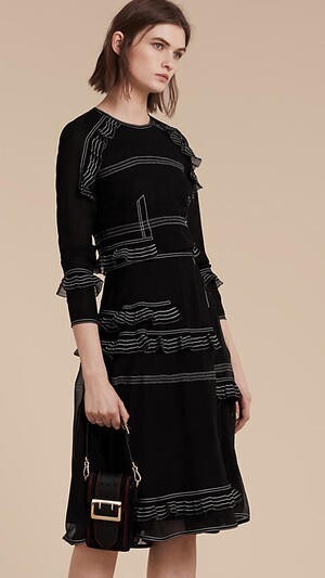 BURBERRY Silk Crepon Topstitch Detail Dress