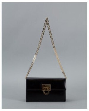 Ferragamo Black Leather Chain Vintage Shoulder Bag