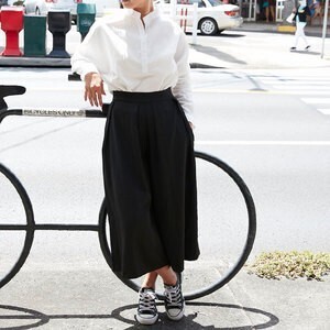 ANDJ タックデザイン ハイウエスト 9分丈 ワイドパンツ