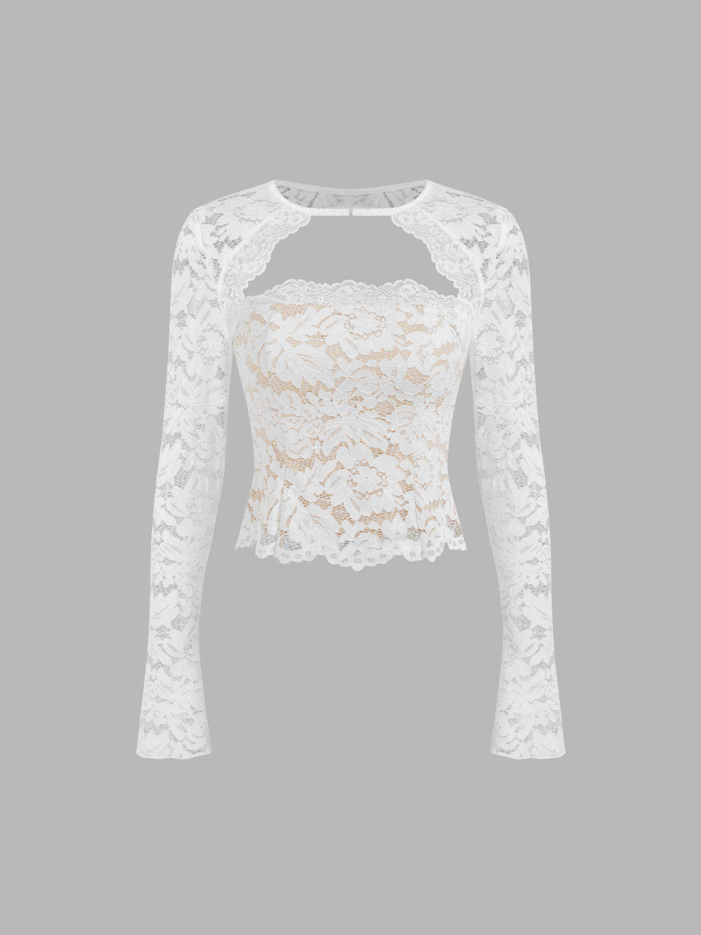 CIDER LACE ROUND NECKLINE CUT OUT LONG SLEEVE TOP