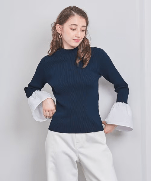 UNITED ARROWS ジャカードコンビ フレアスリーブ ニット