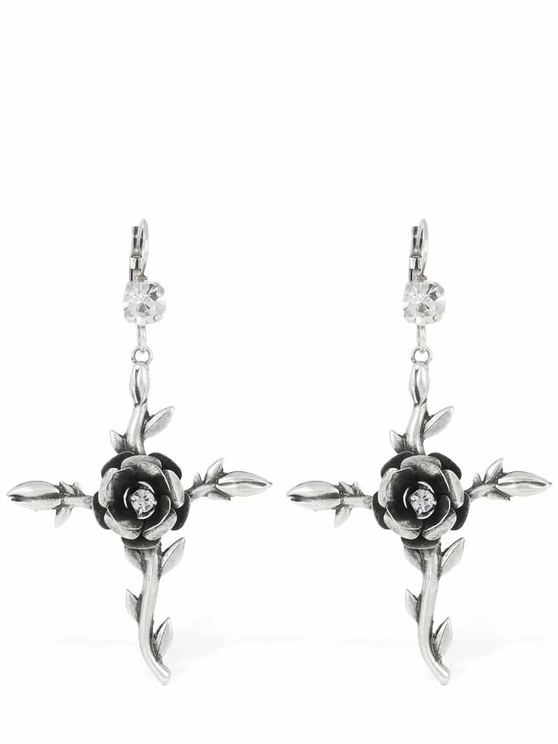 Blumarine Rose & Cross Drop Earrings