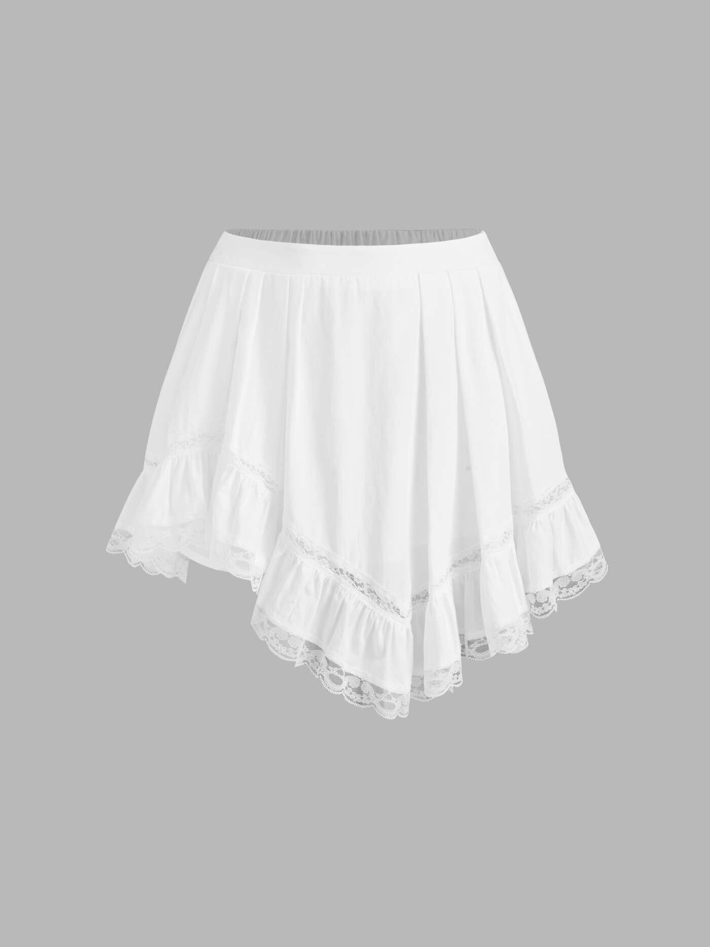 Cider COTTON-BLEND MID RISE SOLID LACE ASYMMETRICAL HEM MINI SKIRT