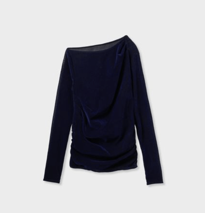 MIESROHE ワンショルドレープフロッキーチュールTOPS