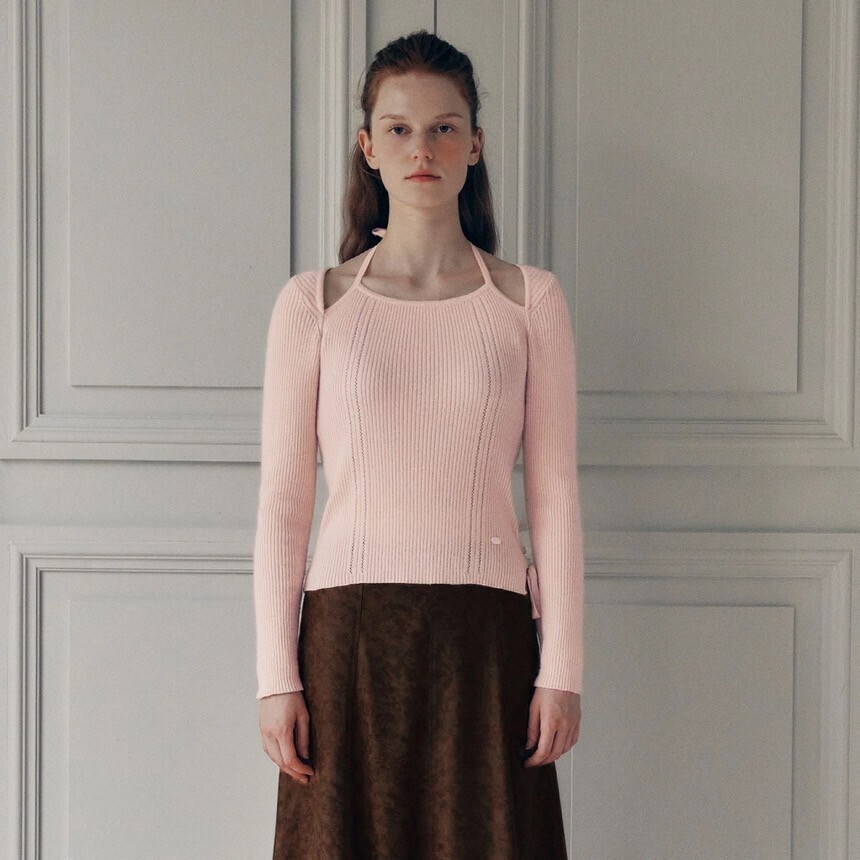 rolarola ANGORA HALTERNECK KNIT BABY PINK