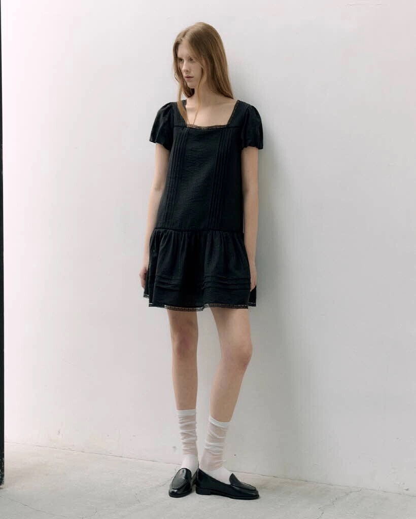 ROLAROLA FRILL LACE MIDI ONEPIECE BLACK