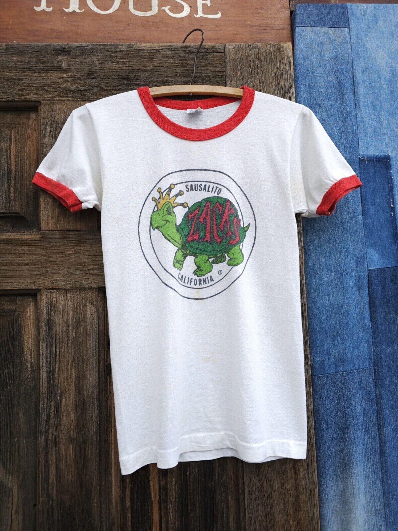 Champion ヴィンテージ 1980 年代 ザックス サウサリート バー カリフォルニア チャンピオン リンガー T シャツ