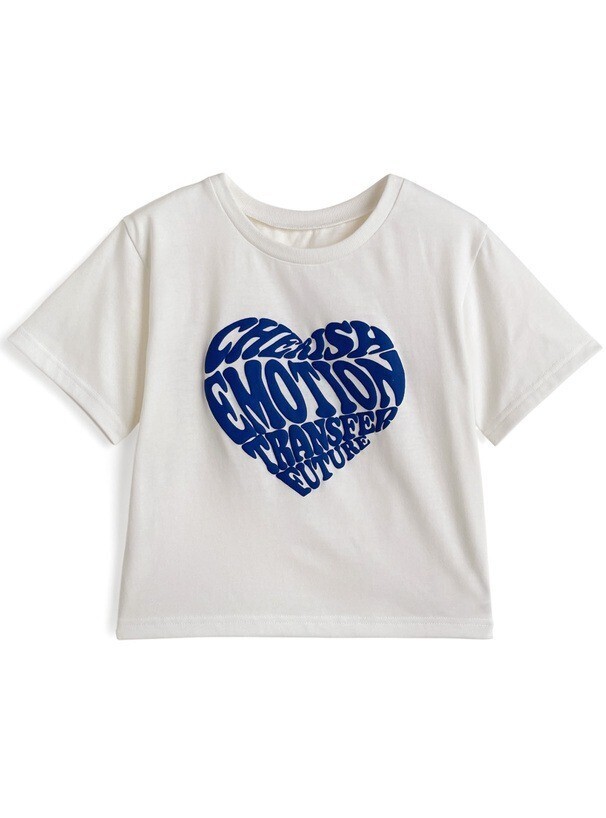 GRL 発泡ハートロゴショート丈Tシャツ