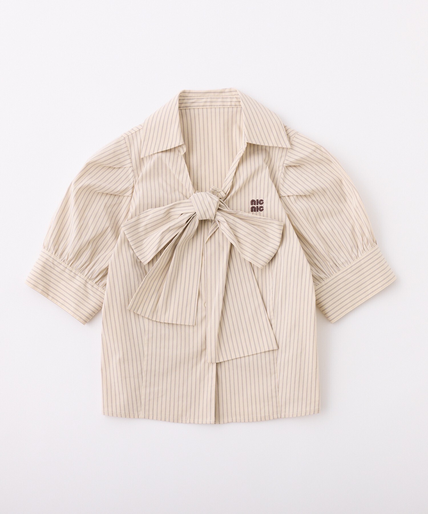 one after another NICE CLAUP 刺繍入りボウタイリボンブラウス