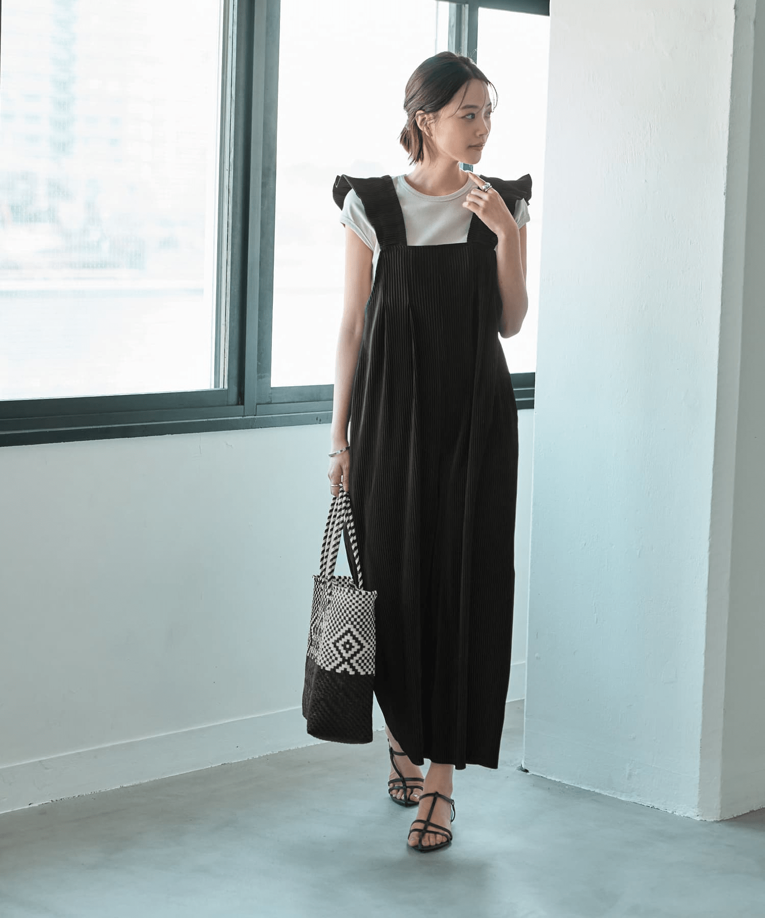 STYLE DELI プリーツ加工フリルストラップサロペット