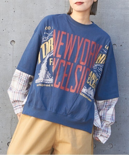 CUBE SUGAR 20/-OE天竺 カットソー × シャツ リメイク風 ビッグ プルオーバー