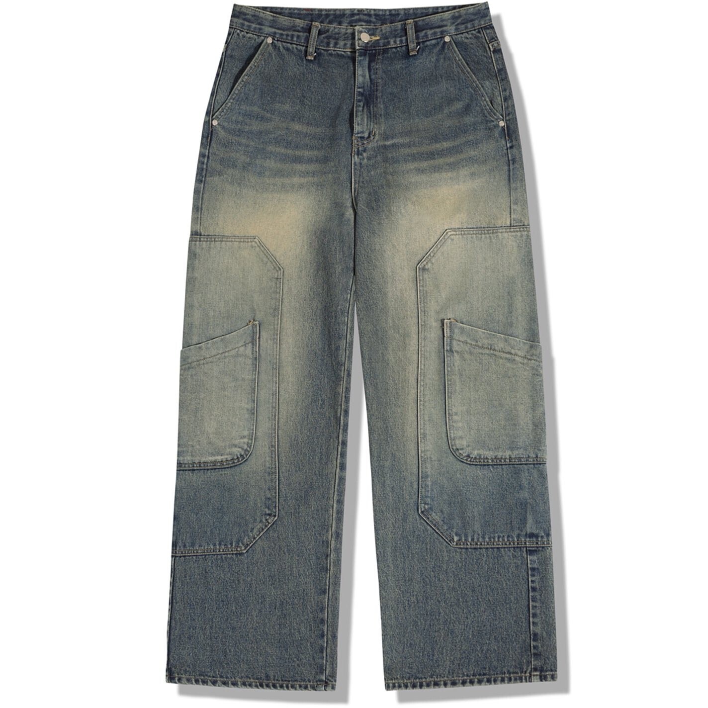 GUBIN Washed Carpenter Pocket Denim Pants