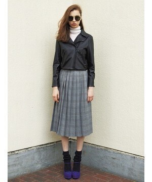 EMODA PLAIN GLENCHECKプリーツロングスカート