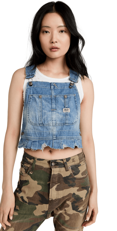 R13 Denim Dungaree Crop Top In Brindley