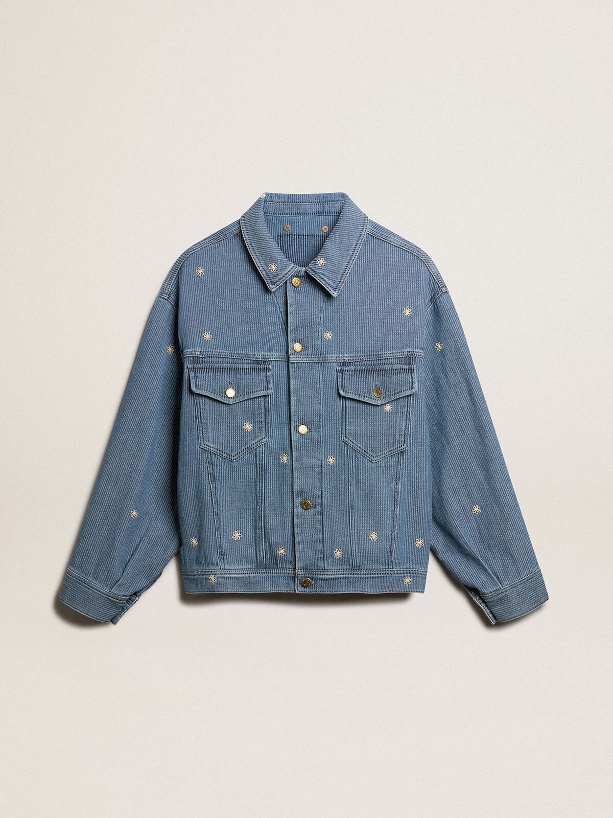 Golden Goose Women s denim jacket with floral embroidery