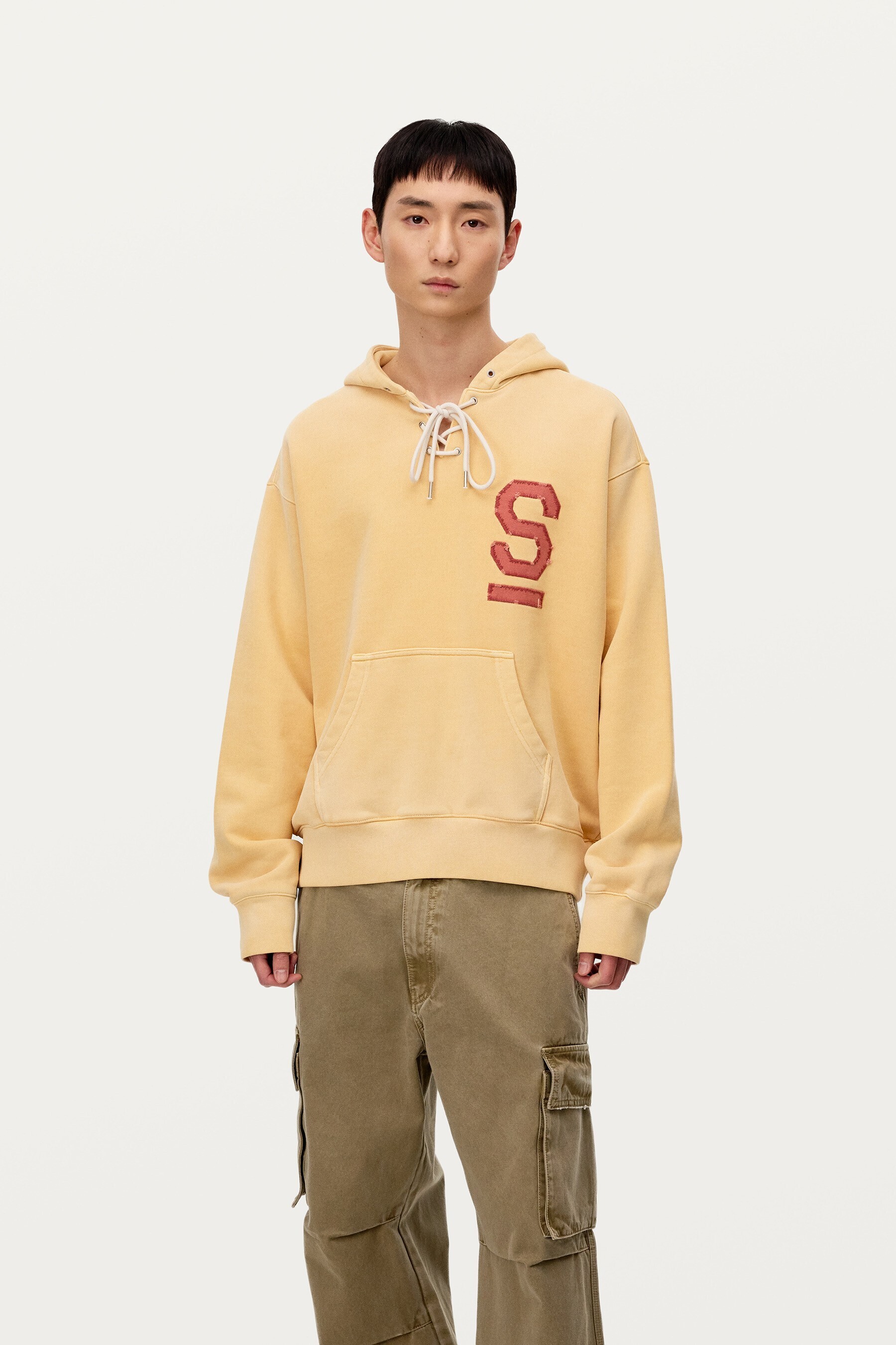 SOLID Orange V-neck String Hoodie