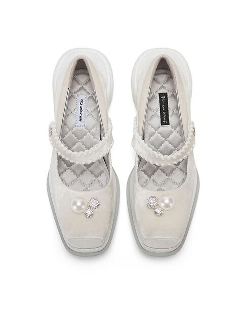 Florentina Leitner Three Beads Shoes Velvet- White