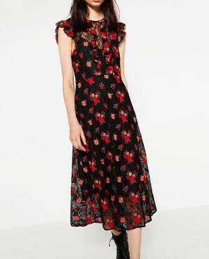 ZARA flower lace black dress