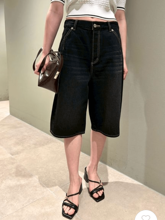 Lily Brown カーブドロストハーフデニムパンツ