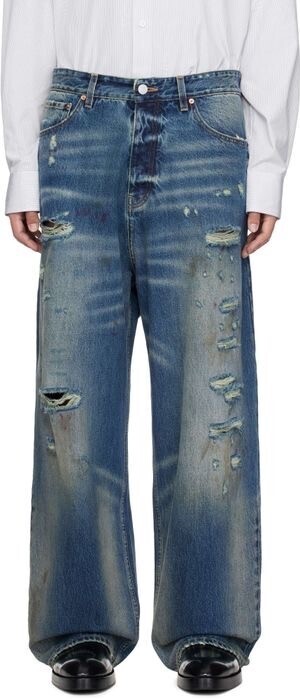 VETEMENTS ブルー ディストレス バギージーンズ