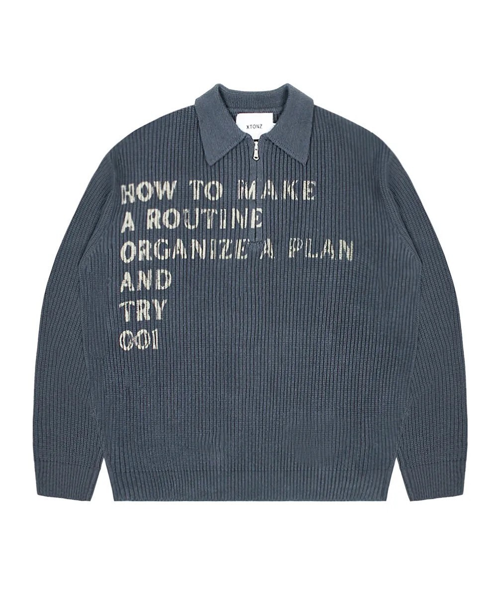 XTONZ XTK088 Plan collar half zip-up knit (CHARCOAL