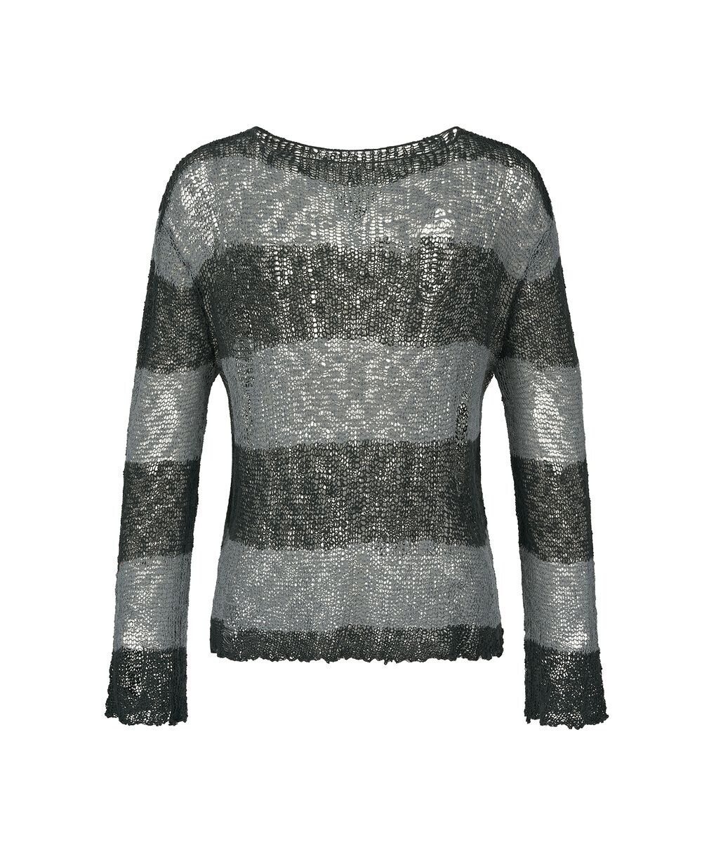 LECYTO Destroyed Mesh Stripe Long Sleeve_[Gray]