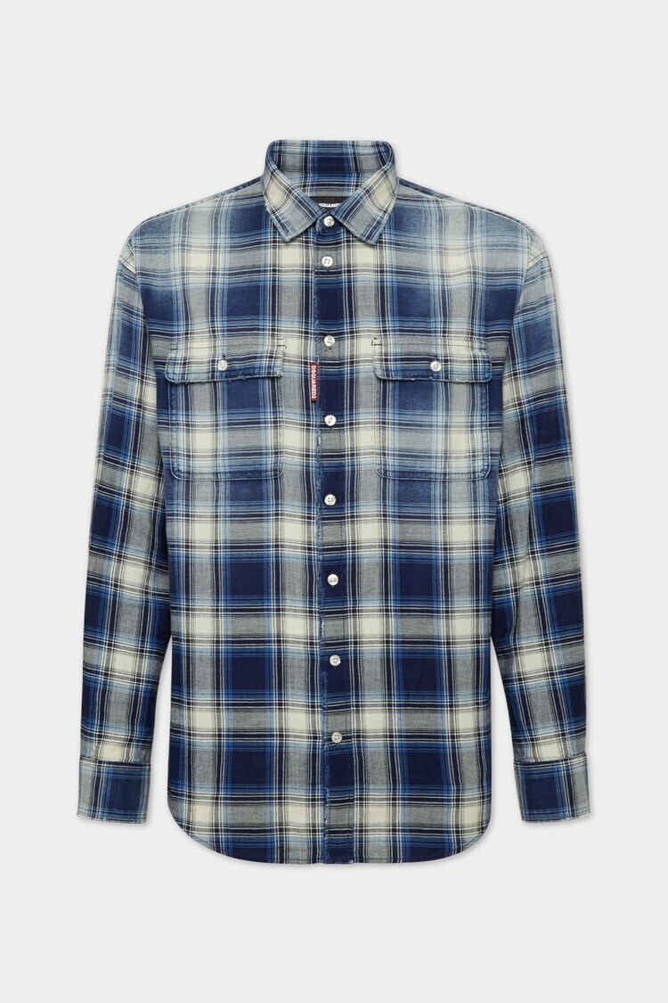 DSQUARED2 D2 WASHED CHECK INDIGO DROPPED SHOULDER SHIRT